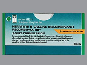 RECOMBIVAX PF 10 MCG/ML VL 1 ML (10/BX)