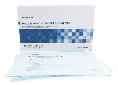 Sterilization Pouch McKesson EO Gas / Steam 12 X 18 Inch Transparent Blue / White Self Seal Paper / Film