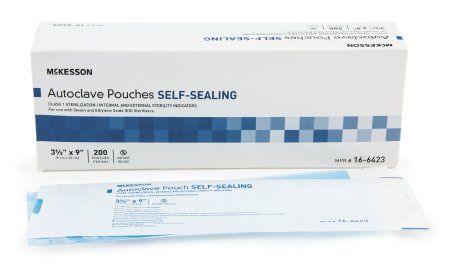 Sterilization Pouch McKesson EO Gas / Steam 3.5 X 9 Inch Transparent Blue / White Self Seal Paper / Film