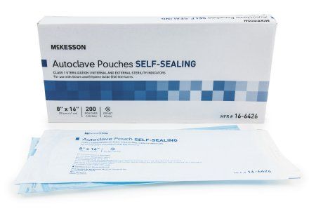 Sterilization Pouch McKesson EO Gas / Steam 8 X 16 Inch Transparent Blue / White Self Seal Paper / Film