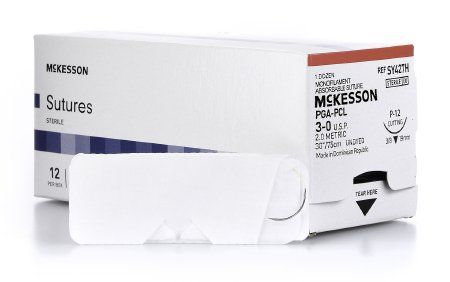 Suture with Needle McKesson Absorbable Monofilament Polyglycolic Acid / PCL Size 3-0 30 Inch Suture 1-Needle 19 mm 3/8 Circle
